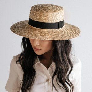 Gigi Pip Natural Straw Boater Hat S/M -Faye medium brim